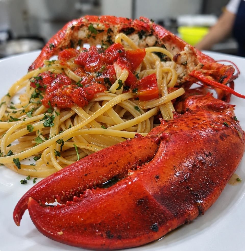 Linguine all'astice con pomodorini e prezzemolo